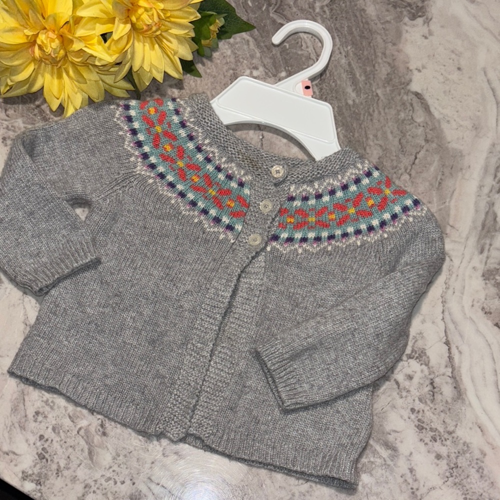 Baby Boden Gray Cardigan with Multicolor Pattern